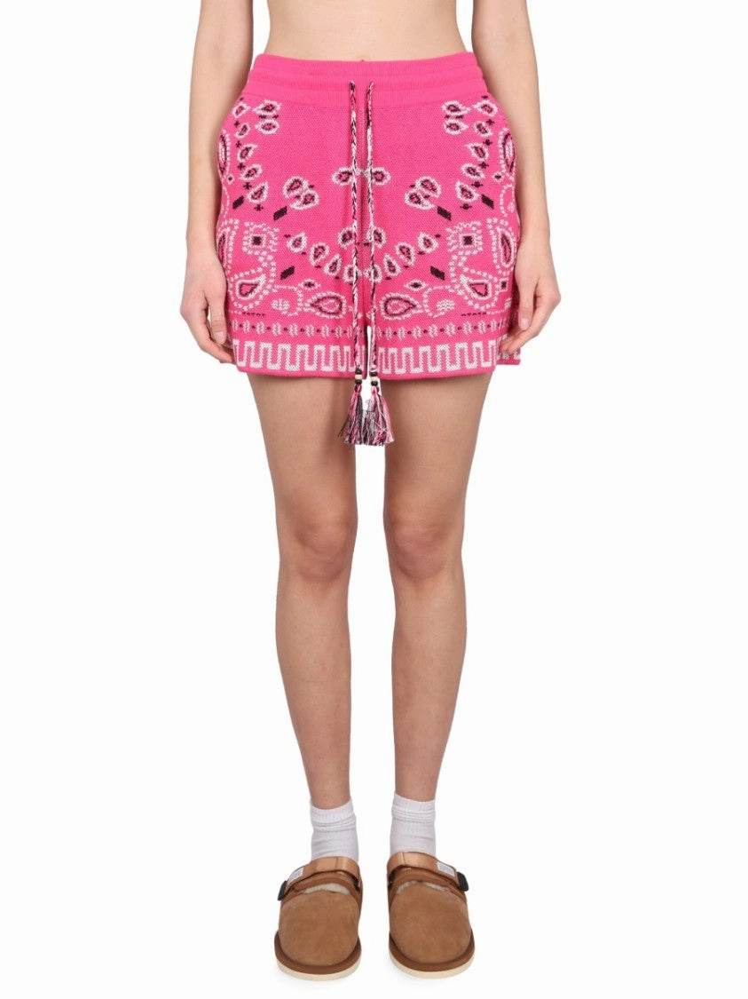 Patterned Short Bandana With Drawstring Tassels Sporty Style Contoured Cuff Design
