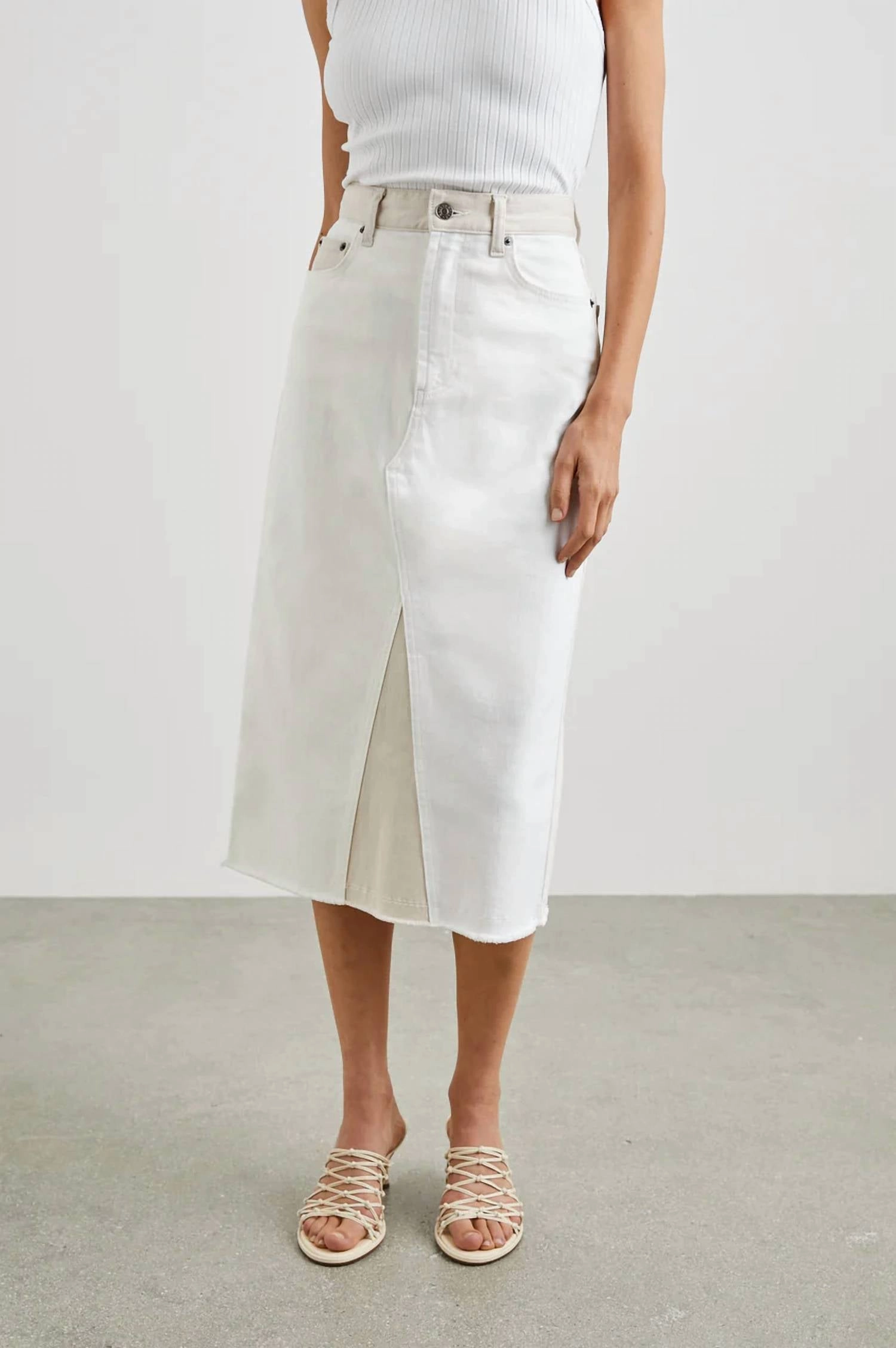 Sleek Vibe Breezy Edge Patchwork Highland Skirt In Ecru