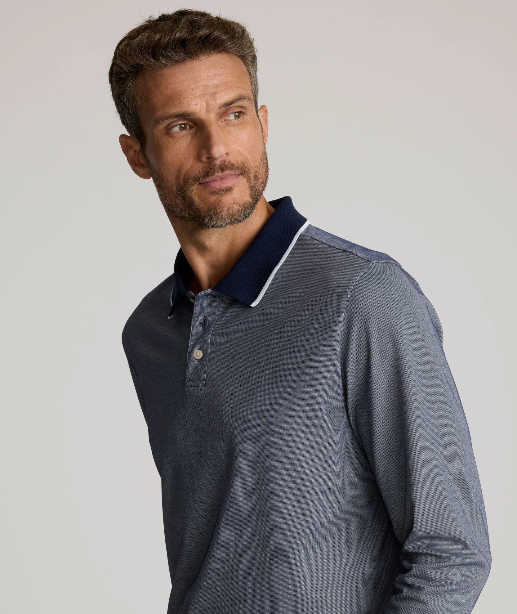 Tipped Performance Long-Sleeve Polo Luxe style