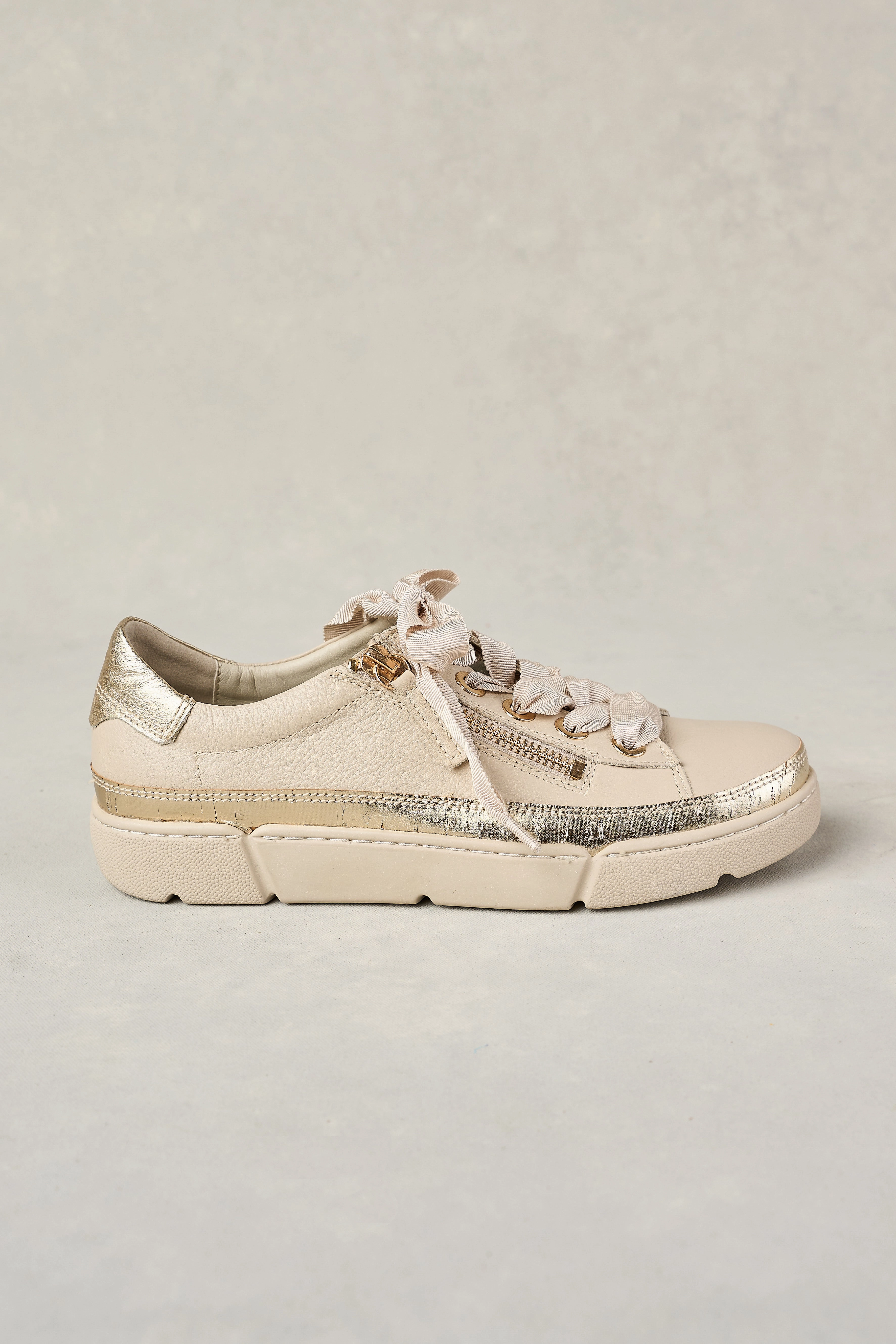 Zip Up Design Talina Leather Sneaker - Almond