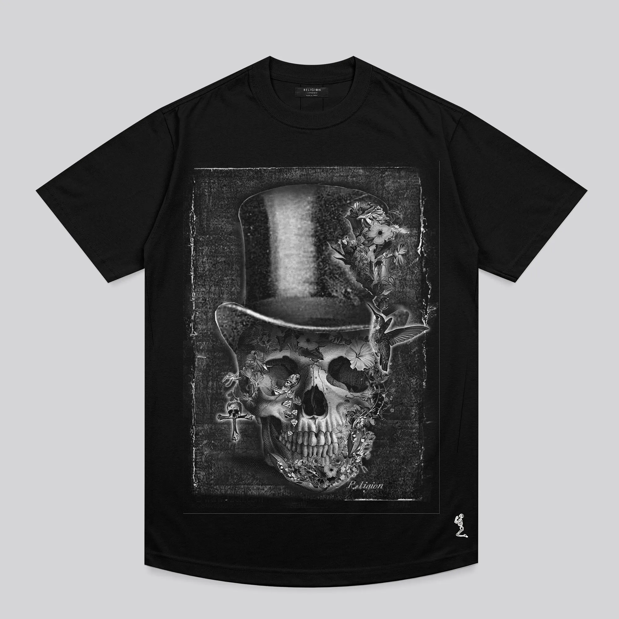 Flexible Neckband TOP HAT CURVED HEM T-SHIRT BLACK
