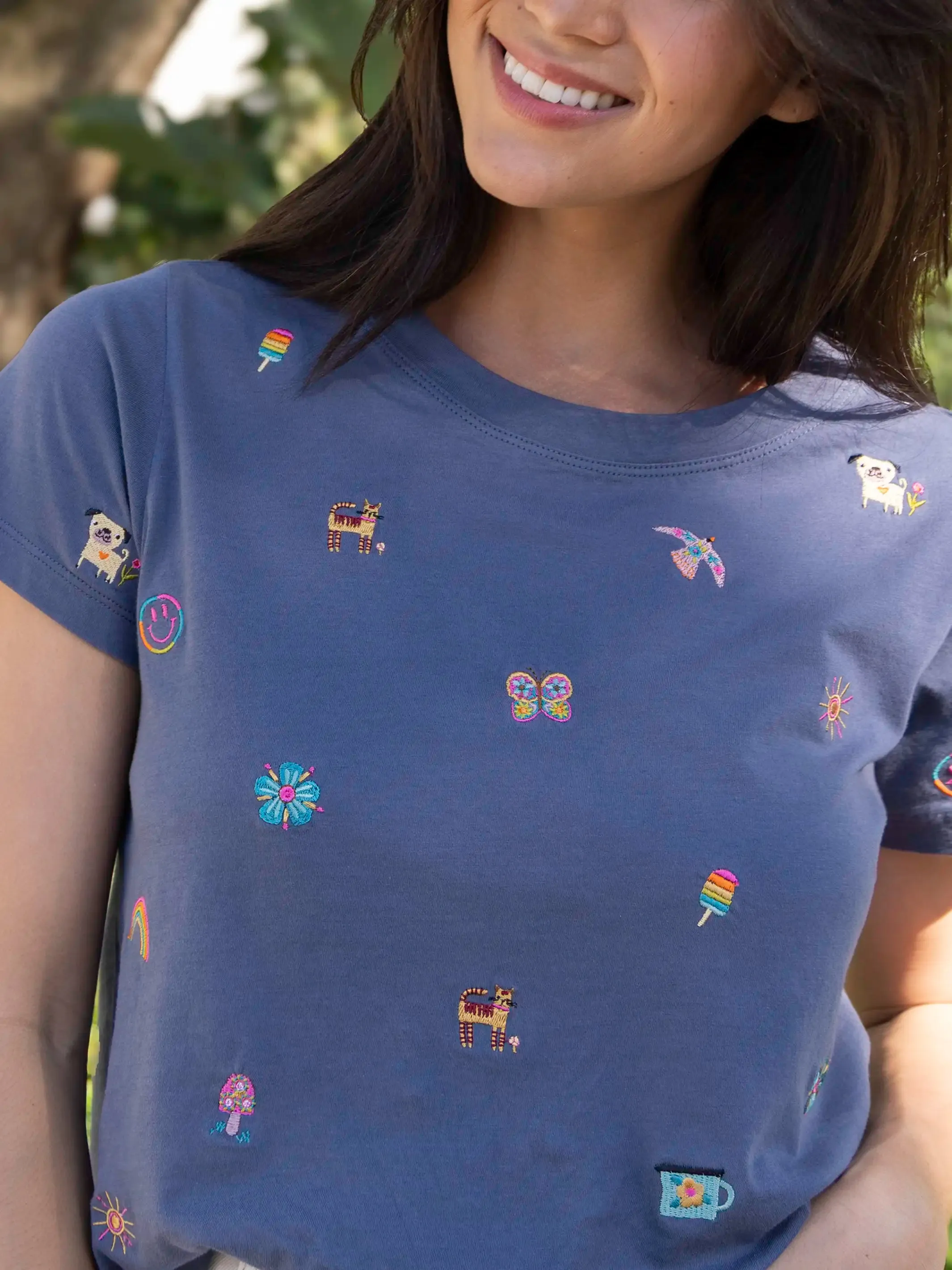 spring fashion Fave Little Things Embroidered Tee - Indigo Doodle