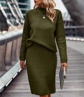 Design Detail Solid Thick Knit Skirt In Olive