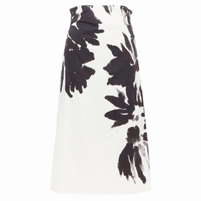 DRIES VAN NOTEN black white cotton watercolor floral print midi skirt FR38 M Water Repellent Finish Style Essential