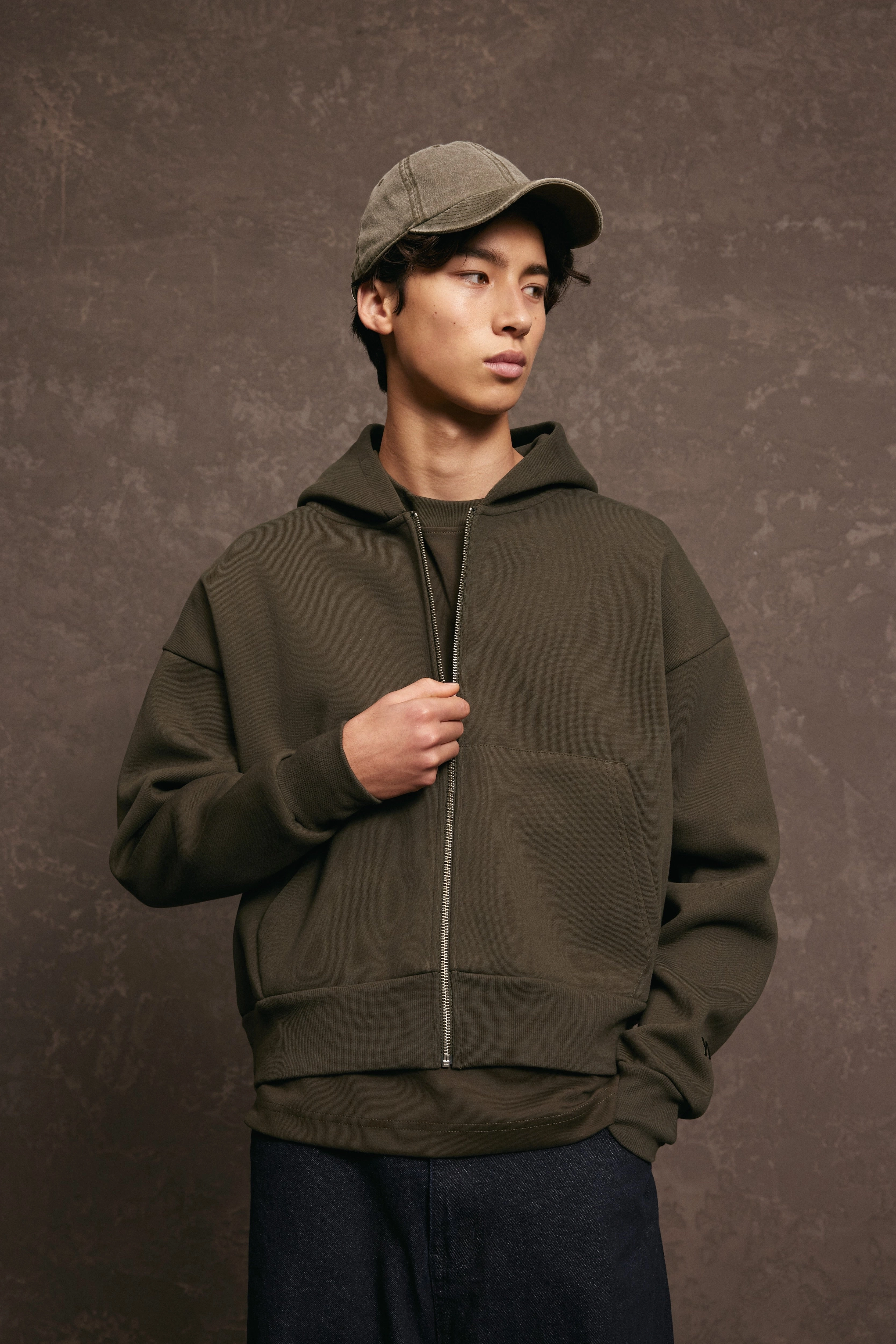 Casual Outfit Button up pockets Nothing Zip Up Hoodie | Olive