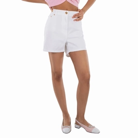 Adaptive Tension Control Versace Logo Applique High-Rise Denim Shorts