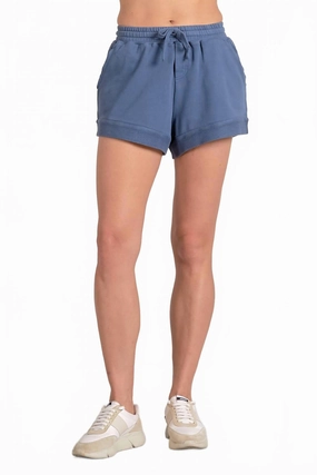 Ultra Soft Waistband Quick Fit Elastic Waistband Cuff Shorts In Blue