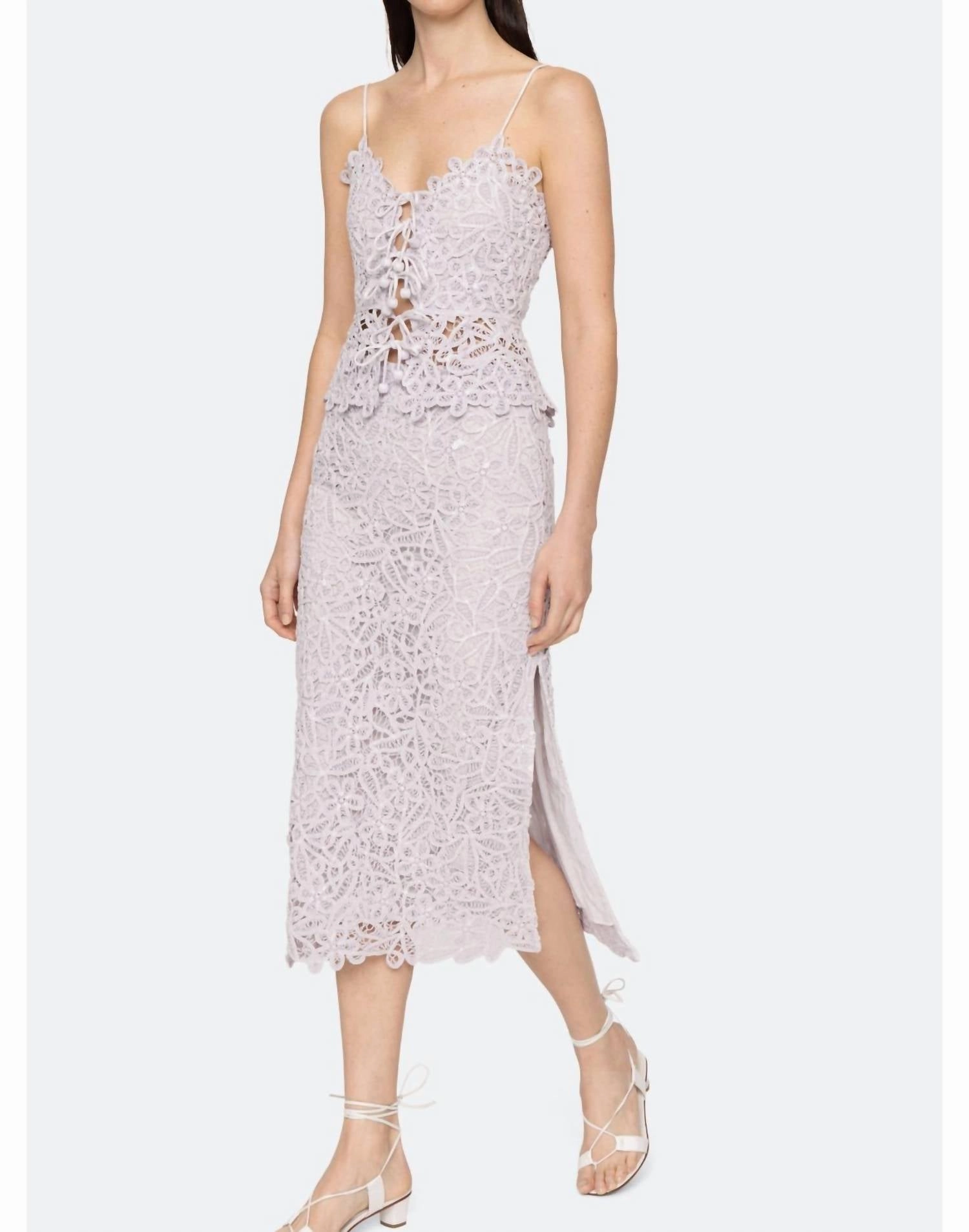 Lyla Soutache Midi Skirt In Lilac Fade Resistant