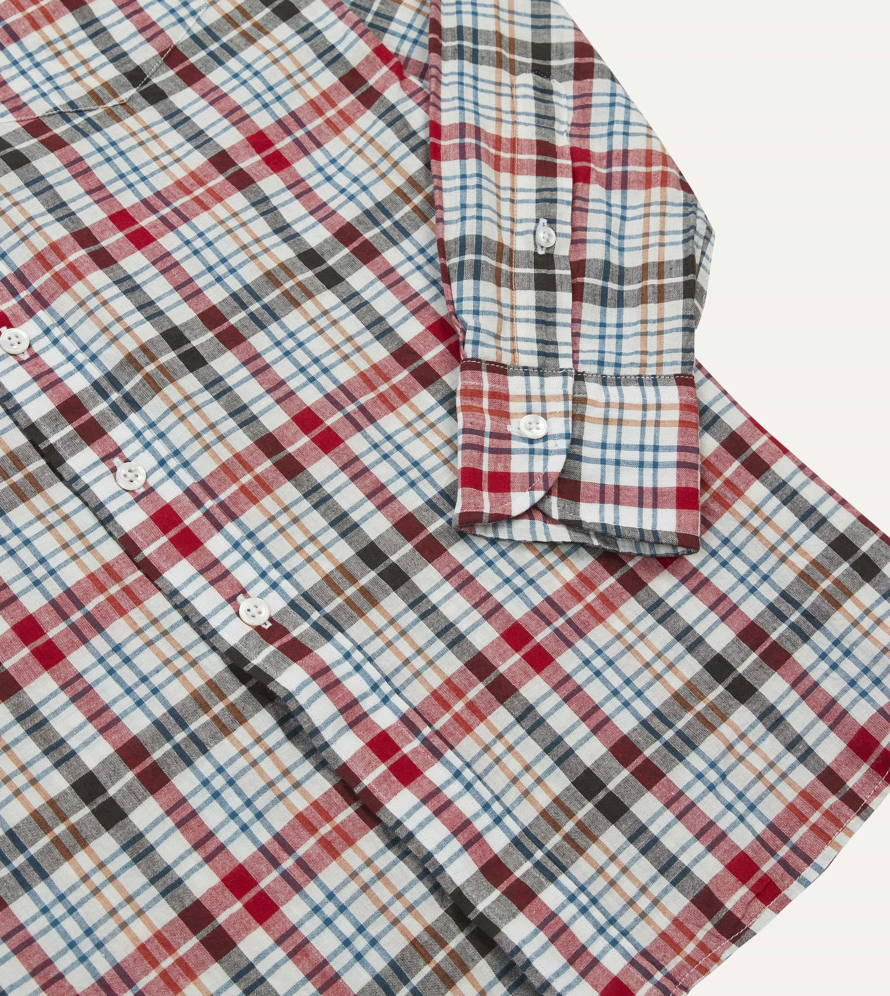 Eco Dye Technique Red and Black Madras Check Cotton Button-Down Shirt
