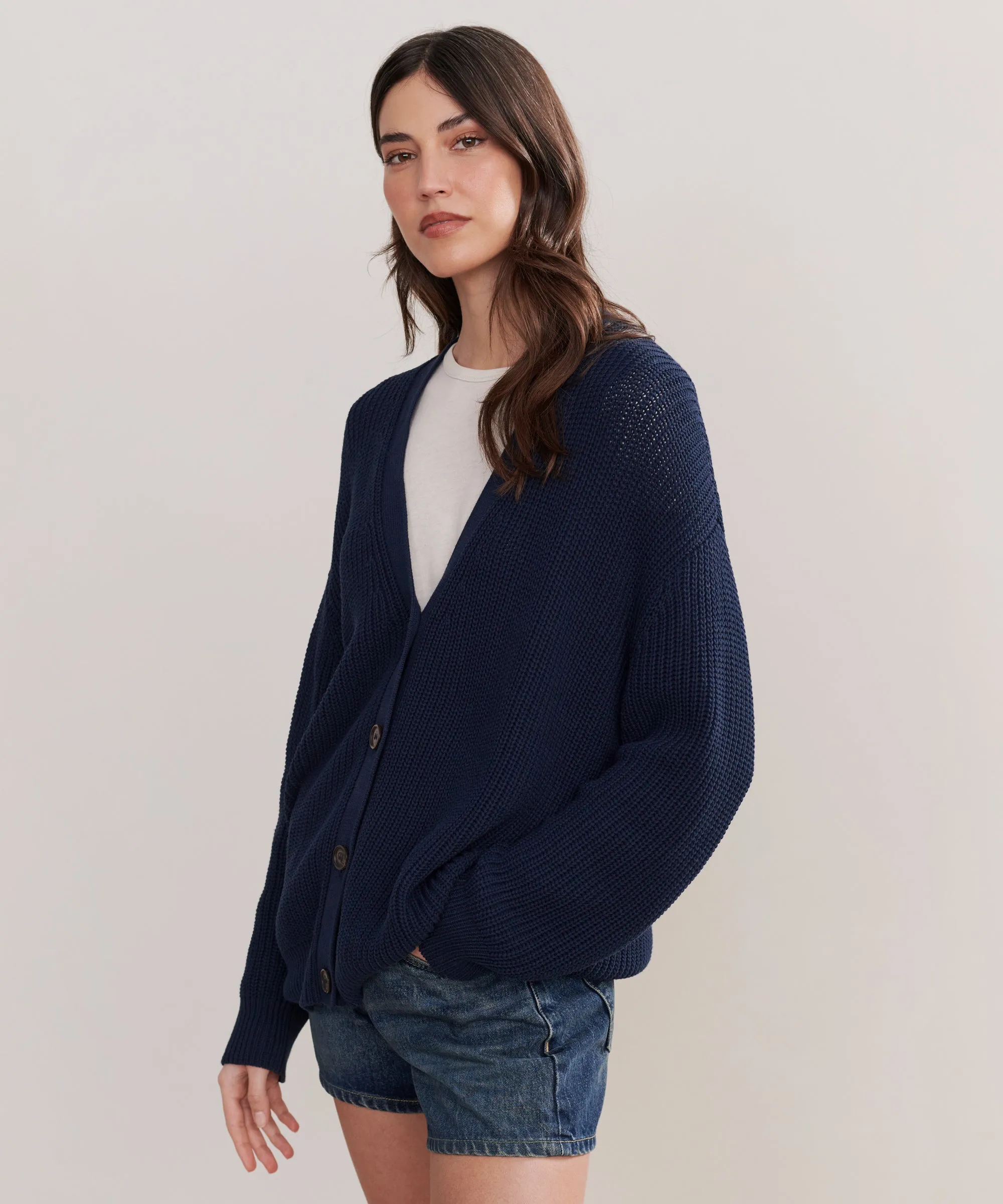 Low Impact Dye Durable Stitchwork Cotton Cocoon Cardigan