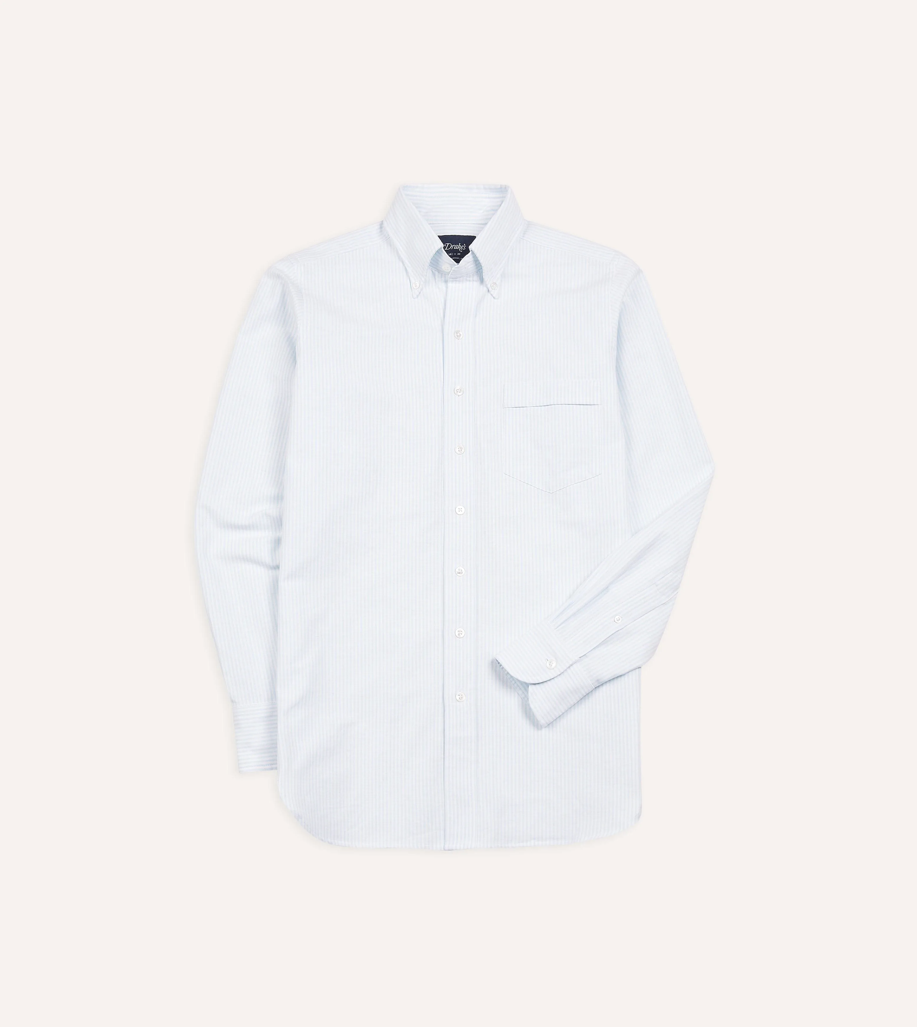 Unisex style Sky Ticking Stripe Cotton Oxford Cloth Button-Down Shirt