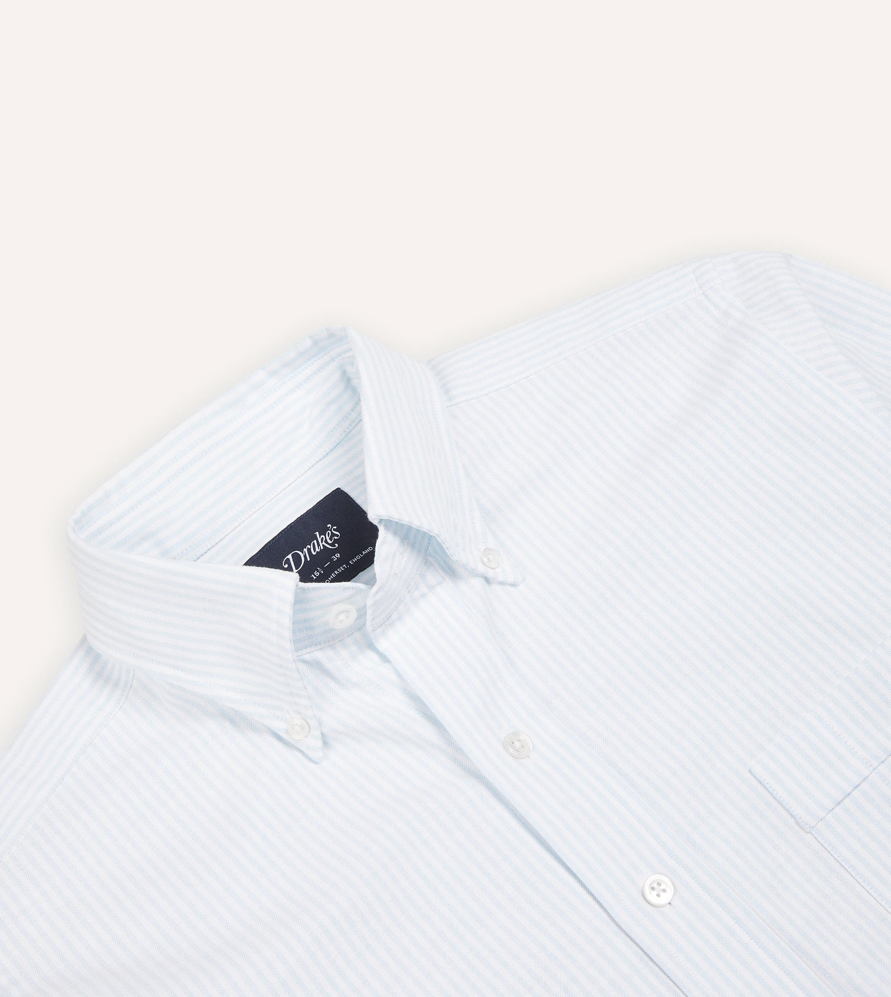Chambray Fabric Sky Ticking Stripe Cotton Oxford Cloth Button-Down Shirt