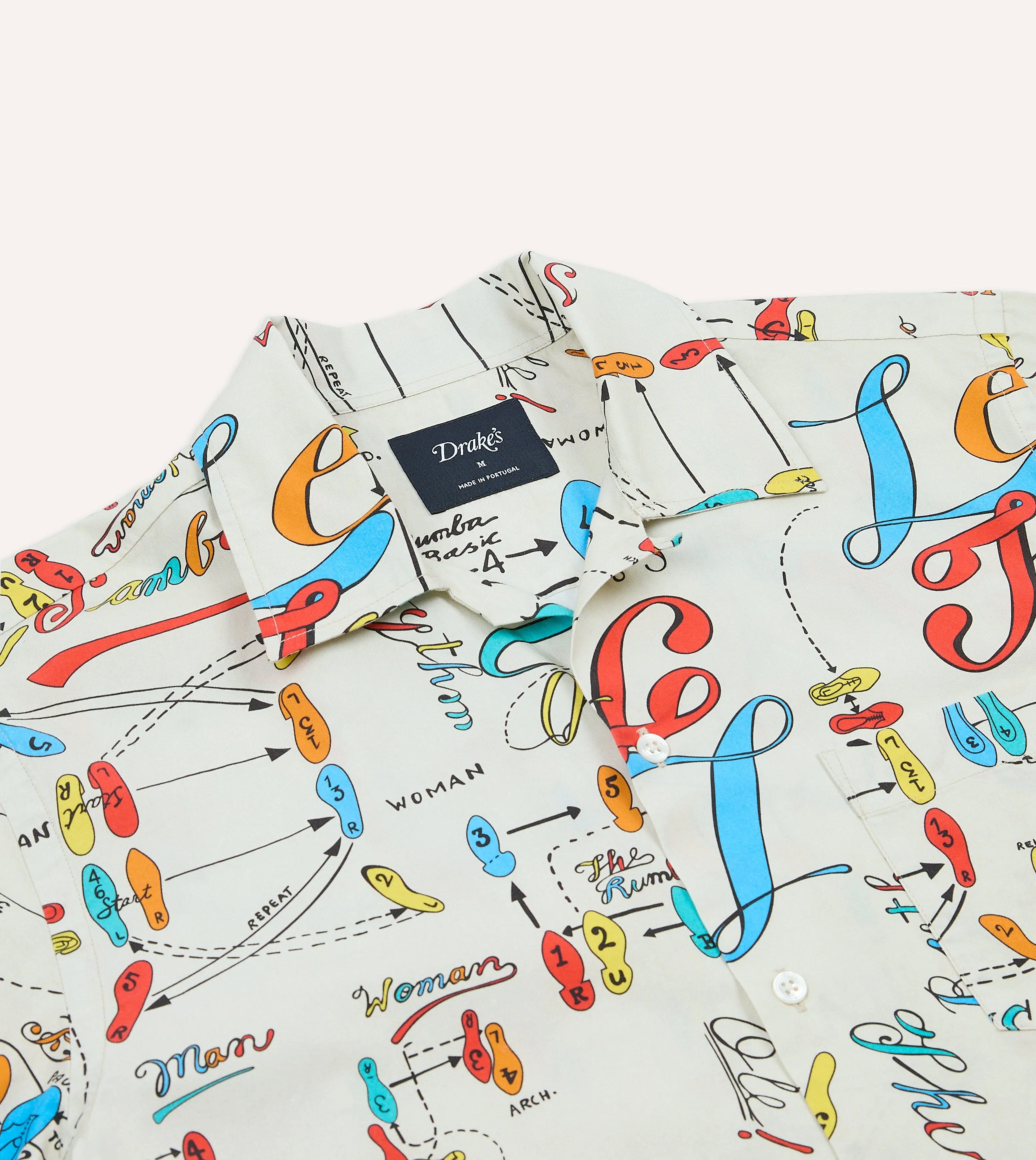 Business casual Dance Steps Print Cotton Camp Collar Short Sleeve Shirt
