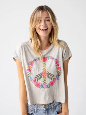Unisex style Frankie Cotton Boxy Tee Shirt - Moonstruck Peace Sign