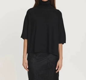 Short Sleeve Turtleneck/poncho In Black Fashion Forward Warm Outfit