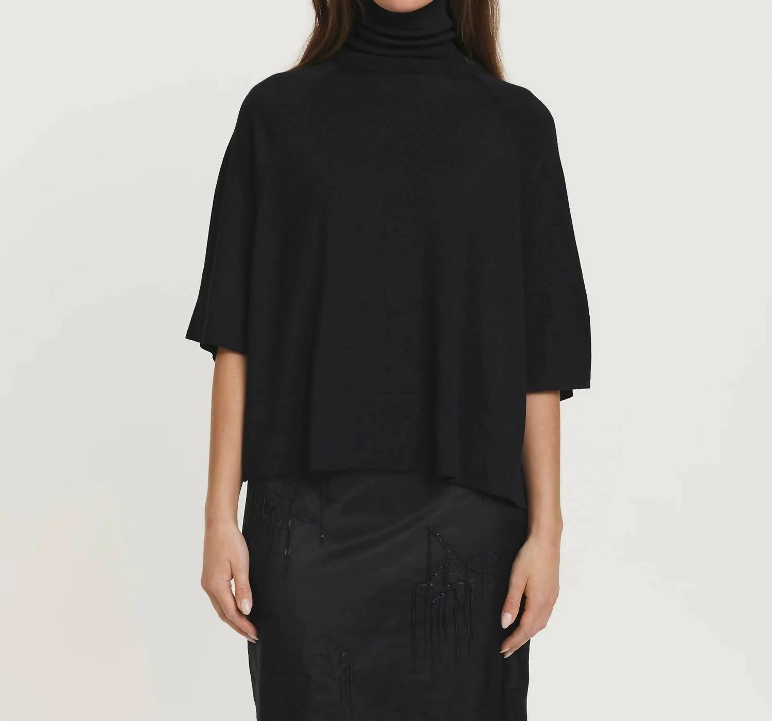 Short Sleeve Turtleneck/poncho In Black Fashion Forward Warm Outfit