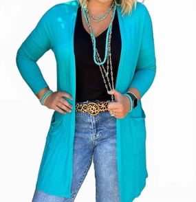 Fashionable Knit Comfy Touch Cardigan In Turquoise