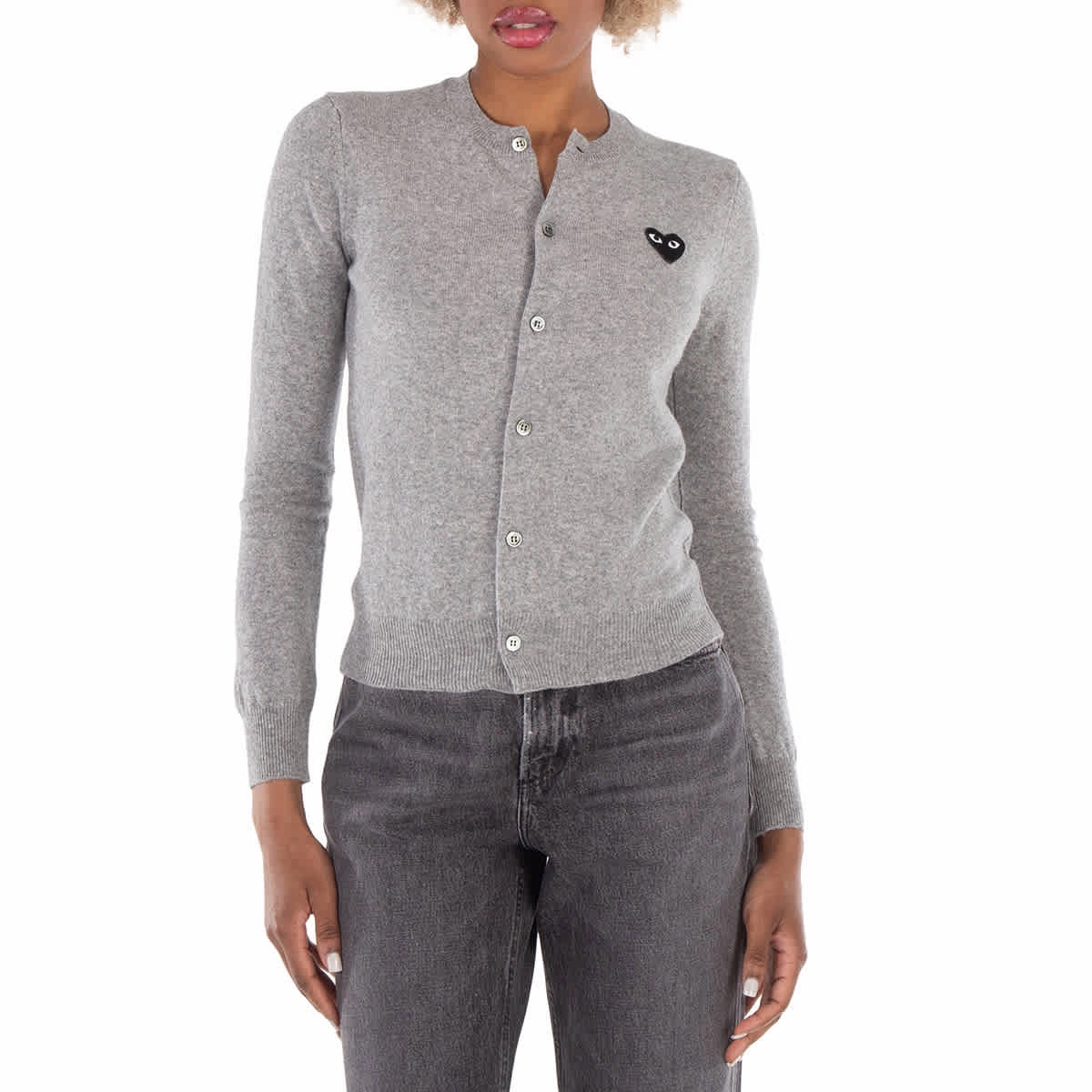 Comme Des Garcons Black Heart Logo Cardigan In Grey Casual Knit
