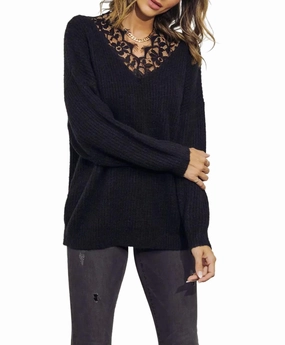 Lace-Trimmed Knit Sweater In Black Fashion-Forward Look