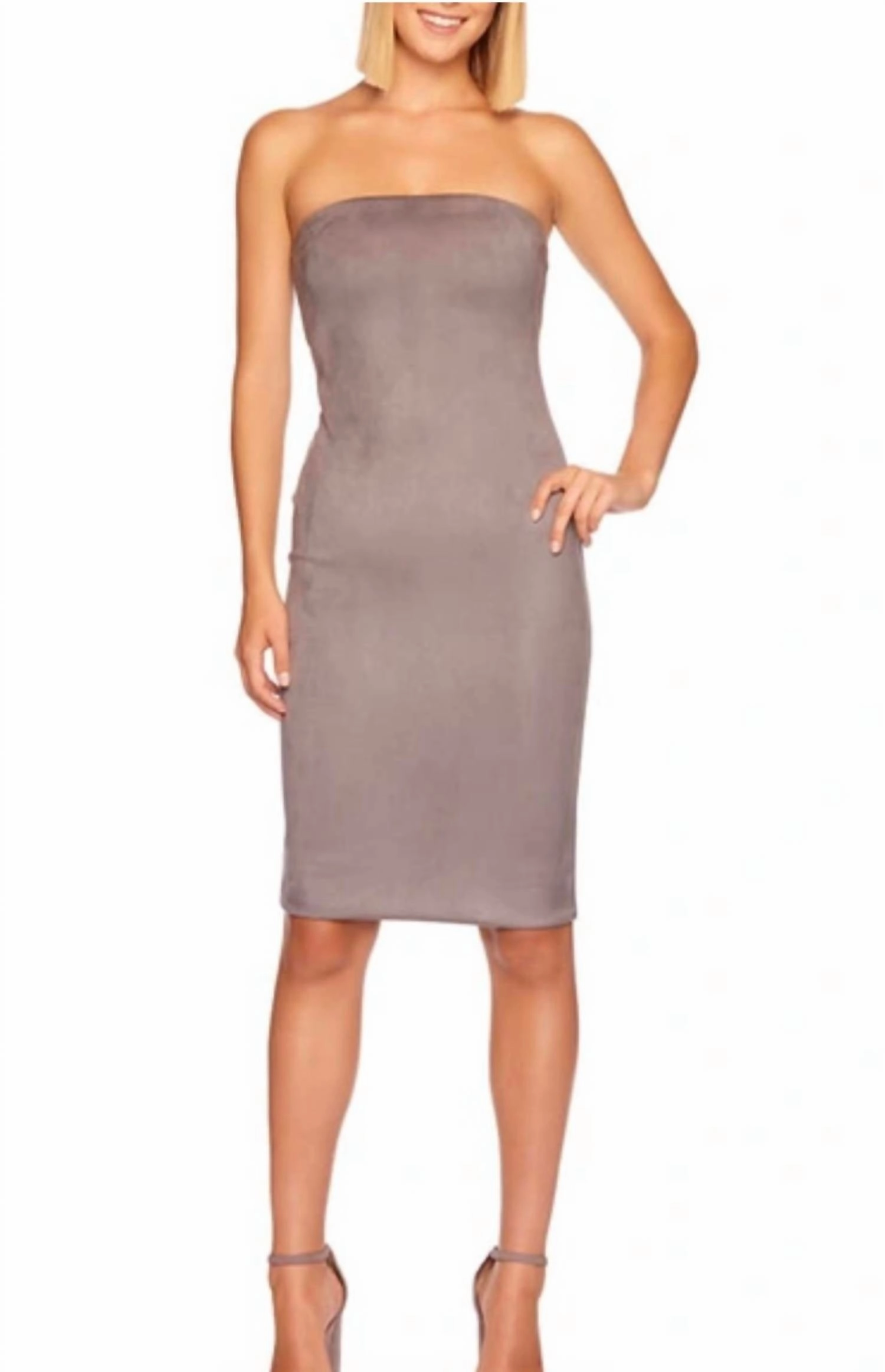 Tube Faux Suede Dress Midi In Silver Adjustable Hem