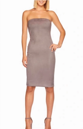 Tube Faux Suede Dress Midi In Silver Fashion Week Ready