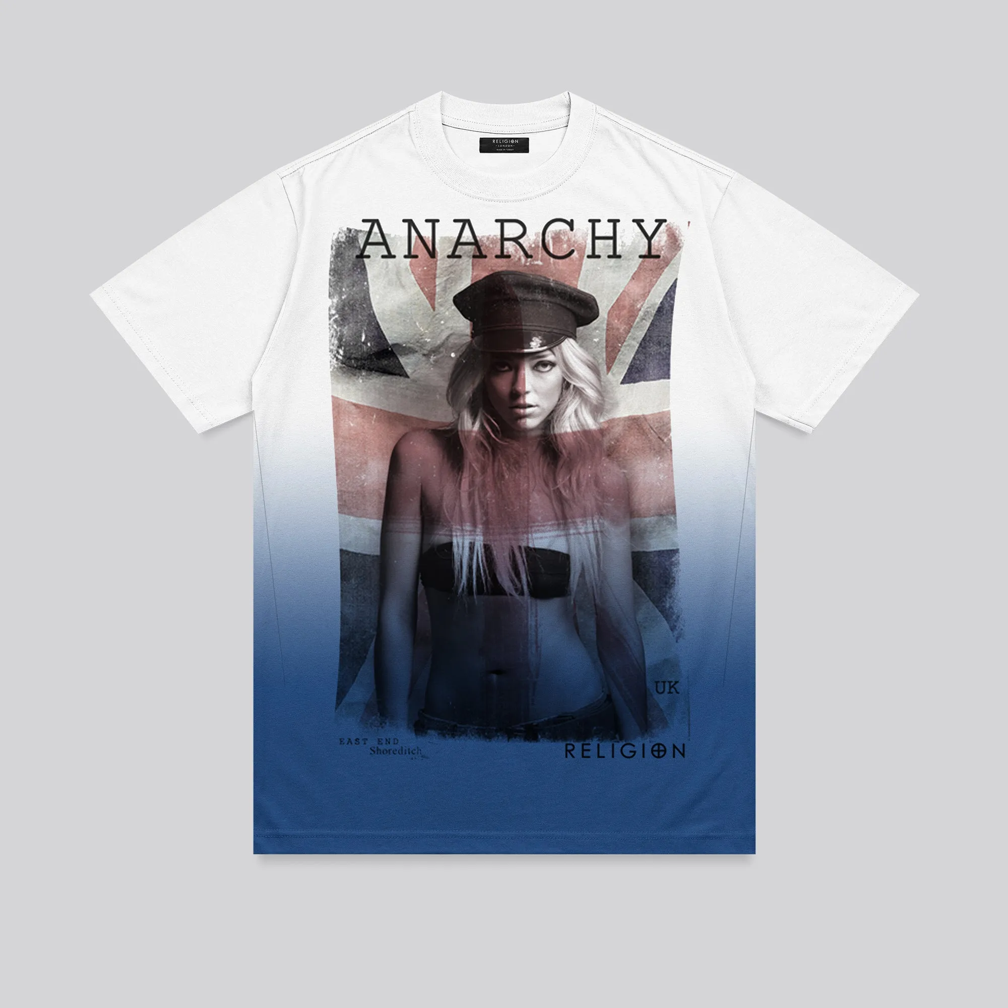 ANARCHY T-SHIRT WHITE & BLUE spandex blend Cozy Vibe