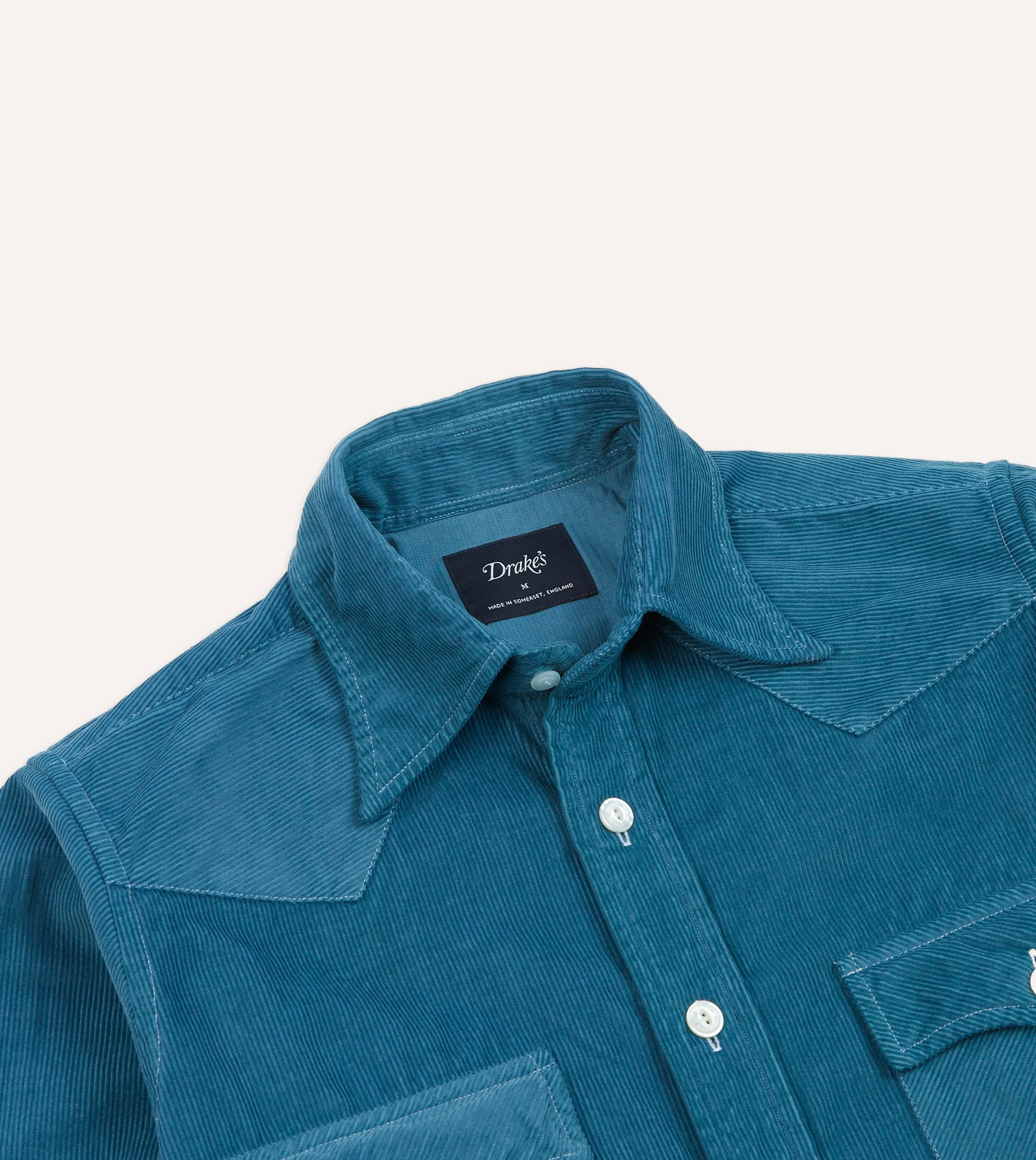 Winter Fashion Athleisure Trend Turquoise Corduroy Two-Pocket Western Shirt