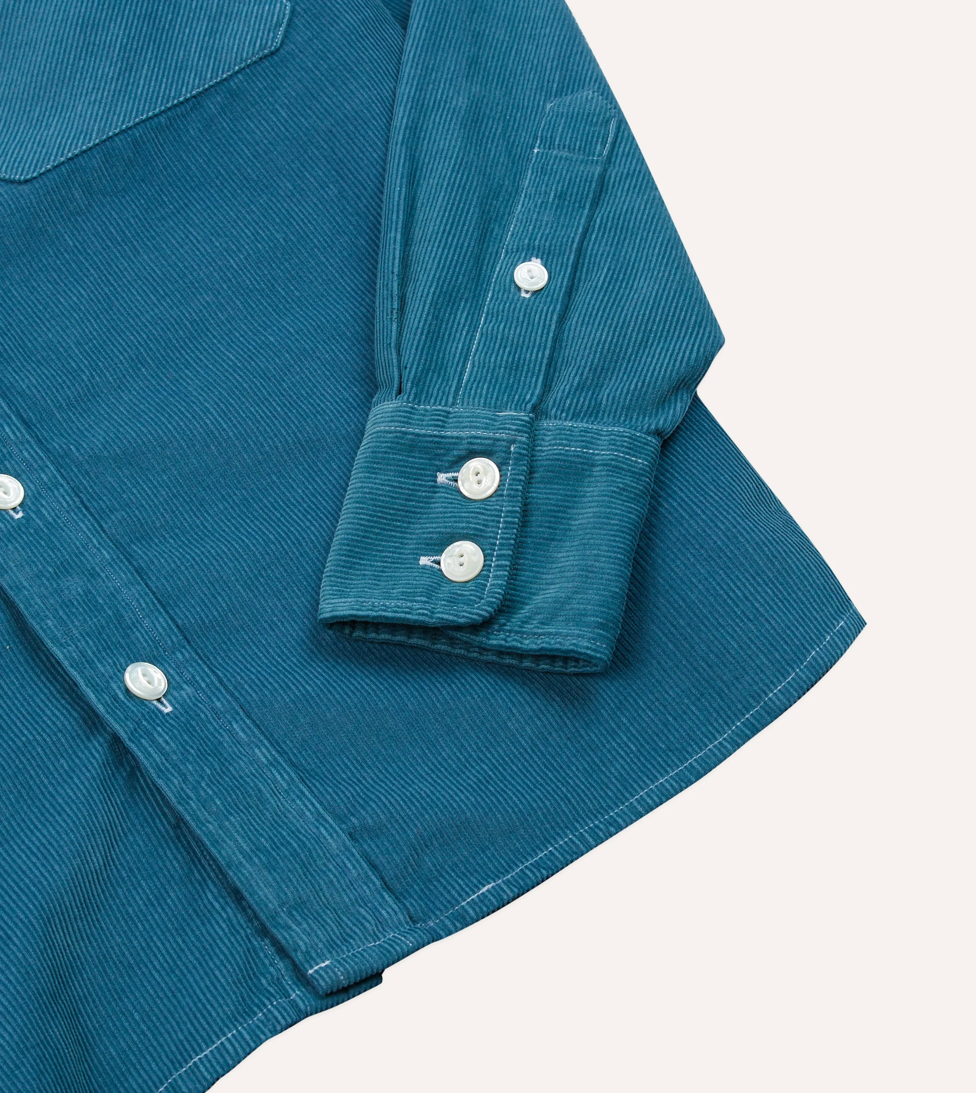 Turquoise Corduroy Two-Pocket Western Shirt Gradient effect