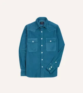 Pullover Design Work From Home Turquoise Corduroy Two-Pocket Western Shirt