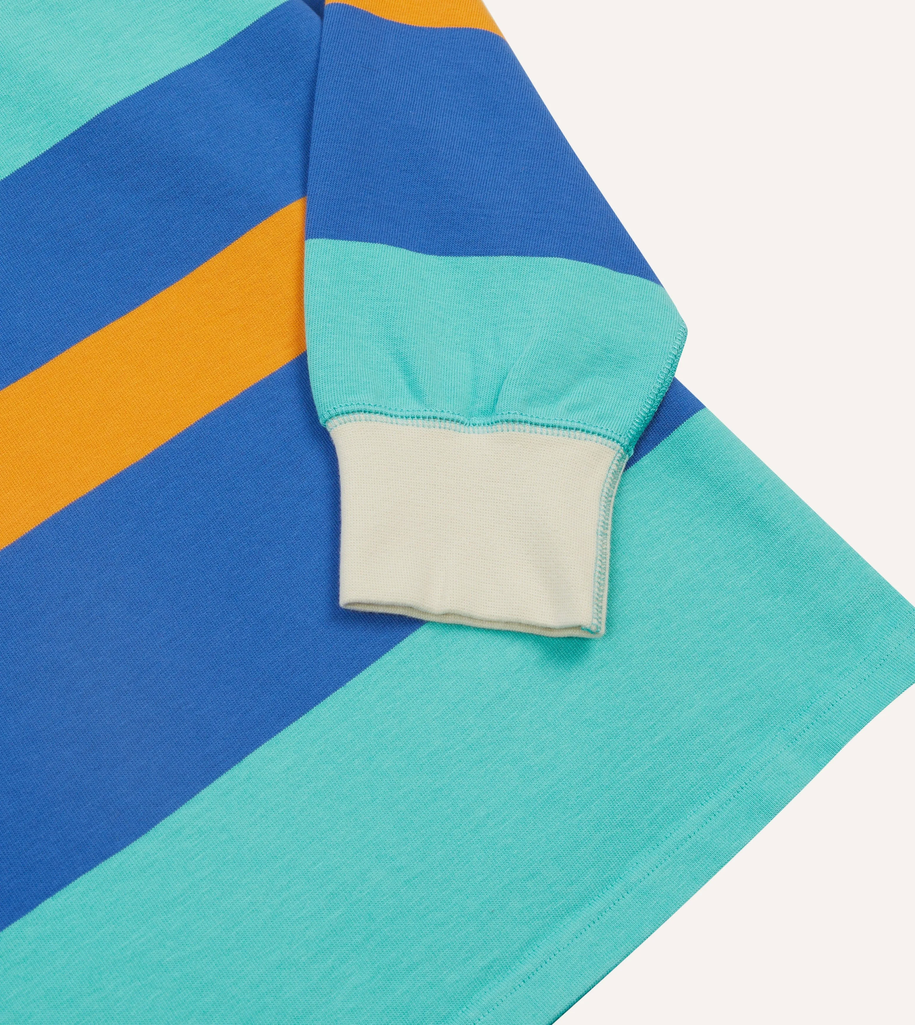 Turquoise, Yellow, Blue and Red Multi Stripe Cotton Rugby Shirt Reinforced Hems Earthy Palette