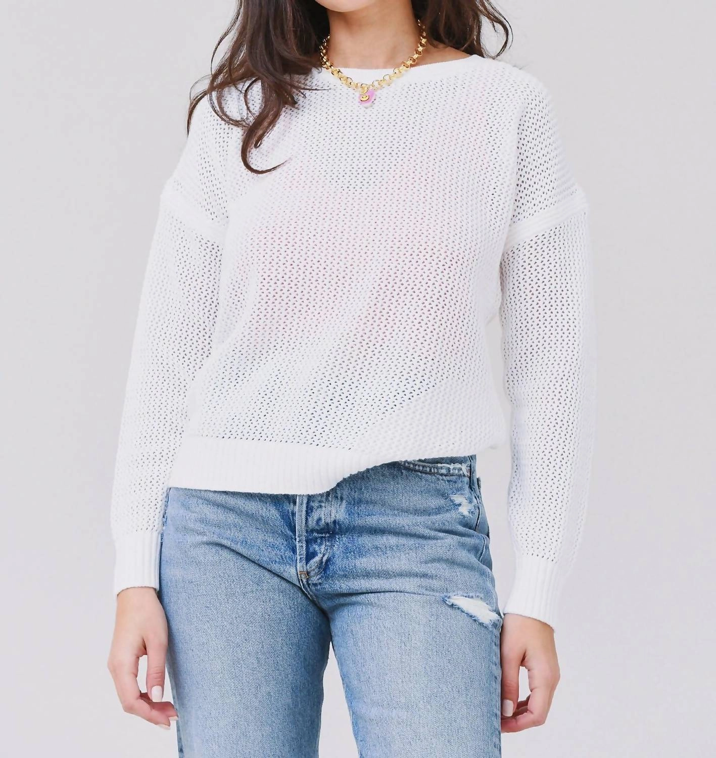 Open Stitch Sweatshirt In White Winter Styling