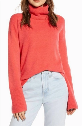 Comfy Appeal Snuggle Comfort Turtleneck Sweater In Bright Red Orange