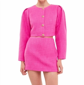 Style Preview Tweed Mini Skirt In Hot Pink