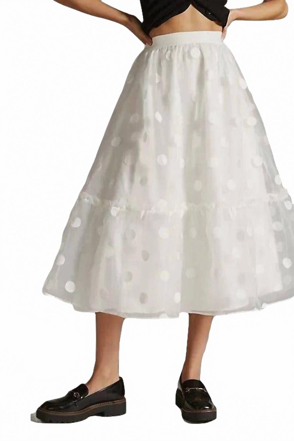 Women's Tulle Midi Skirt In Snowflake Dot Gather Details Daily Wear