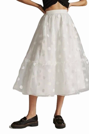 Women's Tulle Midi Skirt In Snowflake Dot Gather Details Daily Wear