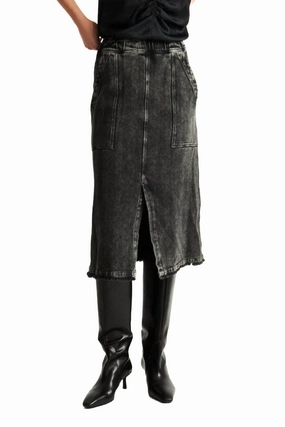 Twill Work Skirt In Faded Black Convertible Length