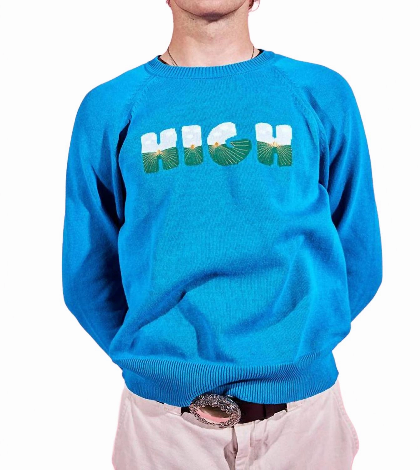 Knitted Layering High Raglan Sleeve Sweater In Cyan