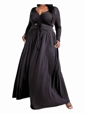 Two Piece Maxi Skirt Set - Plus In Black Double Stitched