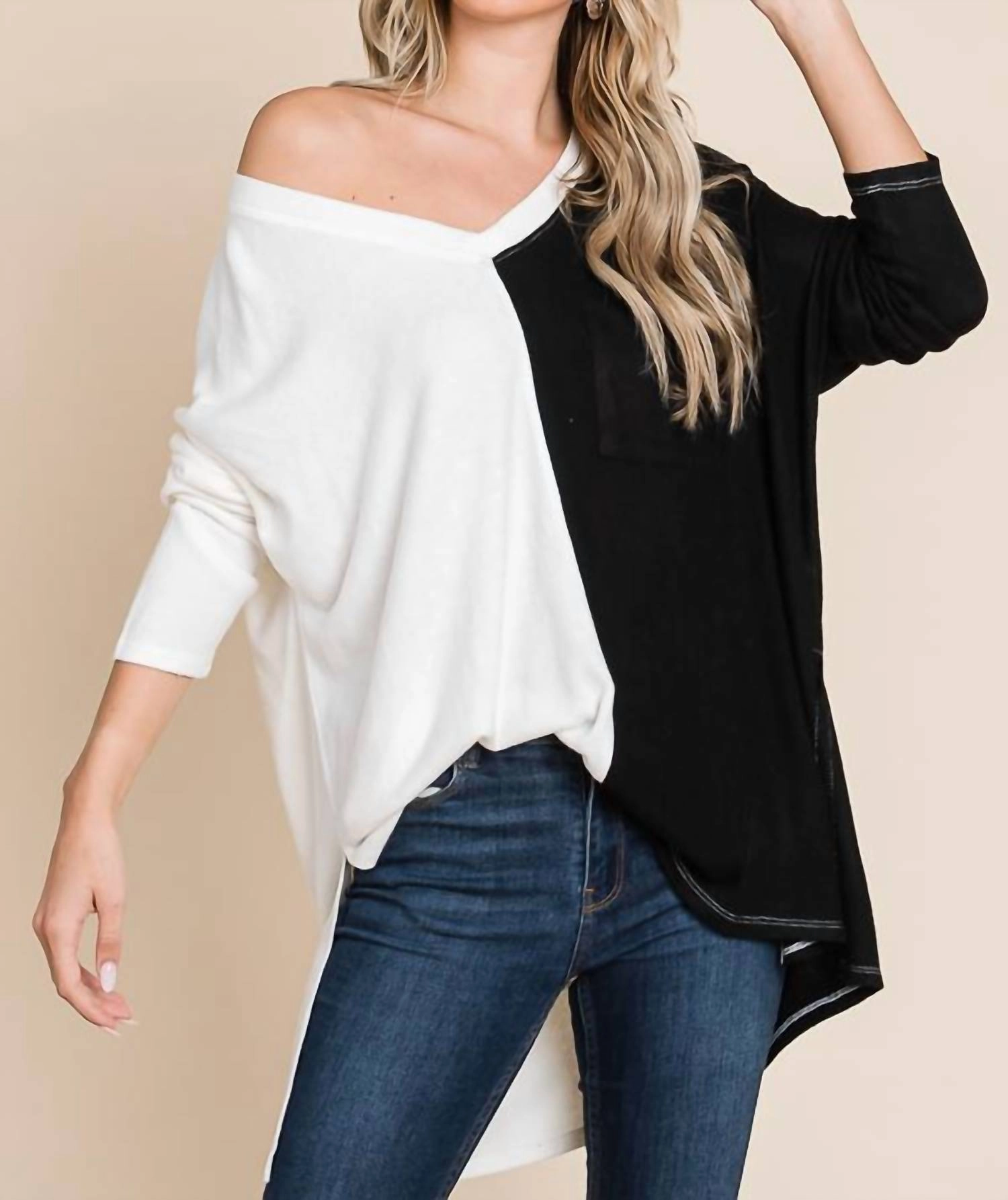 Two Tone Sweater In Soft White Combo Everyday Layer