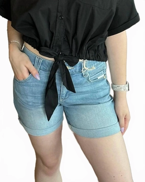 Mid-Rise Slimming Shorts In Blue Flexible Side Panels