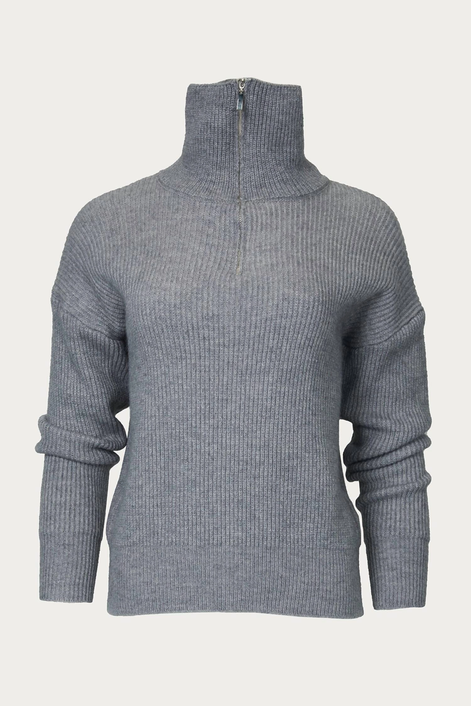 Trendy Knit Ciut Half-Zip Ribbed Sweater In Grey