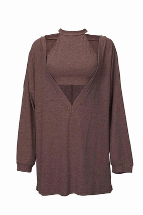 Cropped Tank And Pullover Two-Piece Set In Brown Trendy Knitwear Soft Material