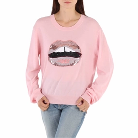 Markus Lupfer Ladies Sequin Lips Sweater in Pink Cozy Knitwear Light and Cozy