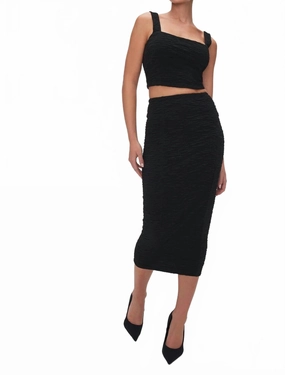 Adjustable Fastening Smooth Motion Ruched Midi Skirt In Black