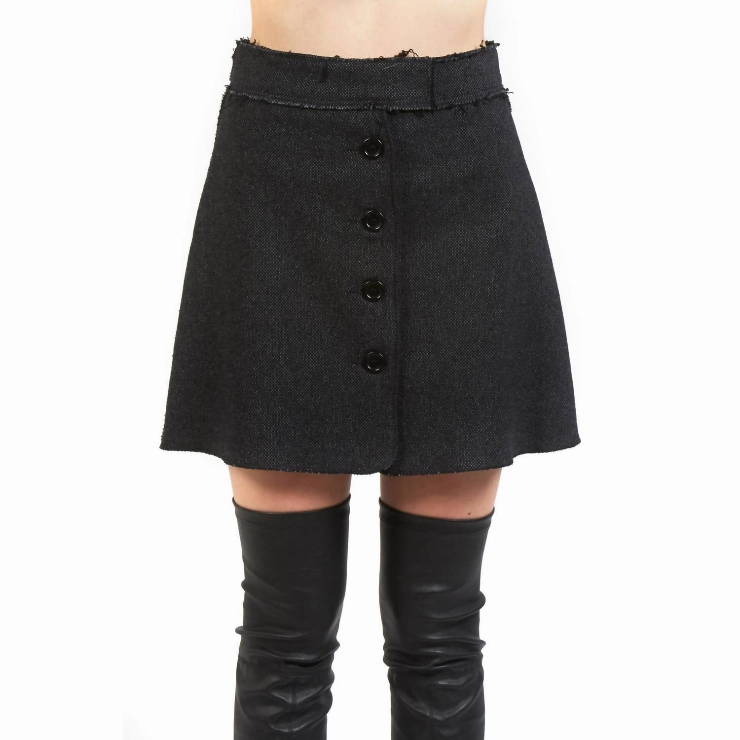 Bold Edge Tweed Button Front Mini Skirt In Gray