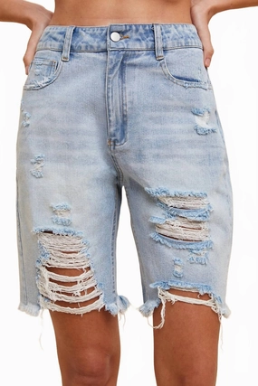 Dance wear art industry Distressed Rigid Bermuda Denim Shorts In Blue
