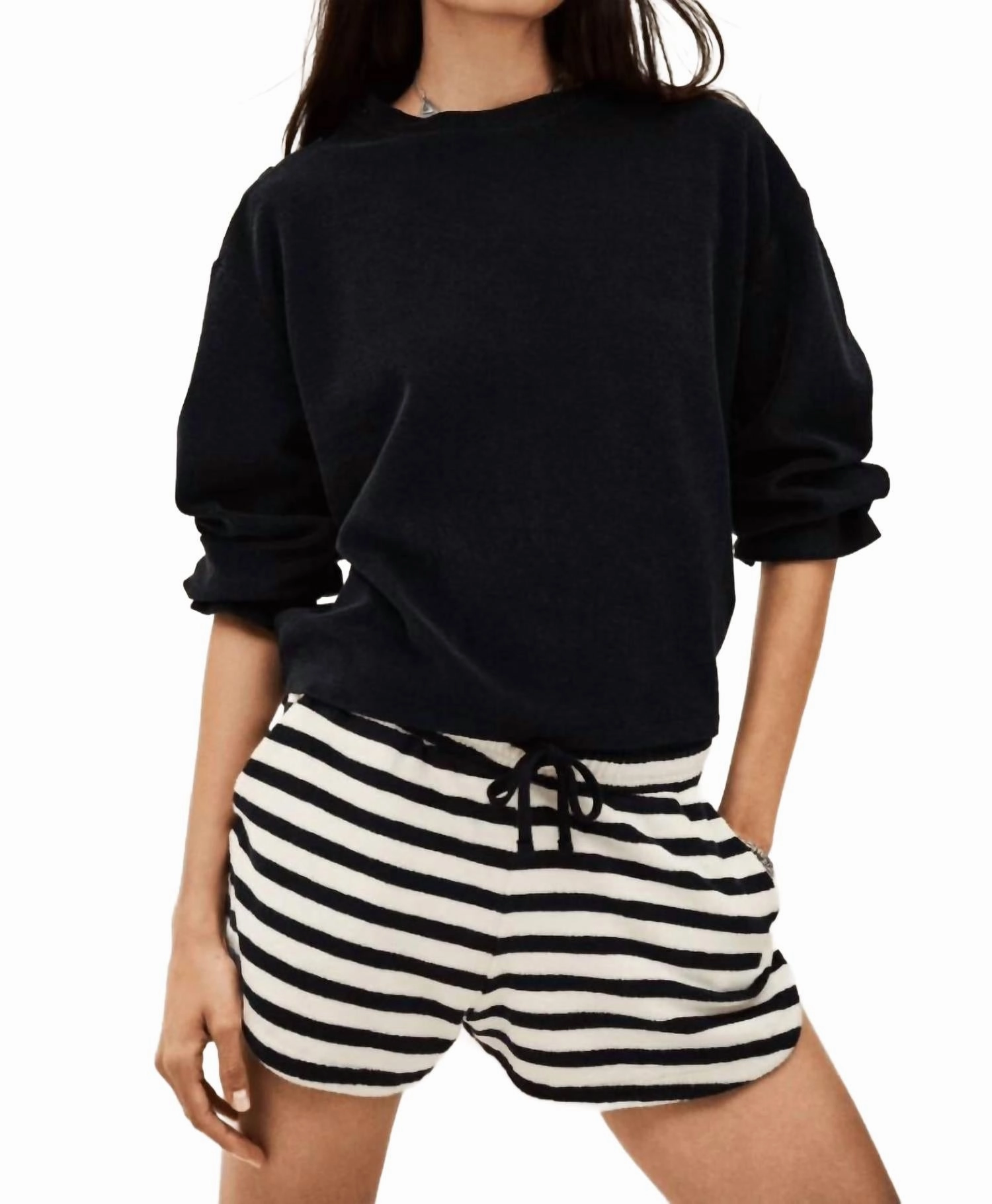 Finn Striped Short In Black Natural Snag Free Fabric Wrinkle Resistant Treatment