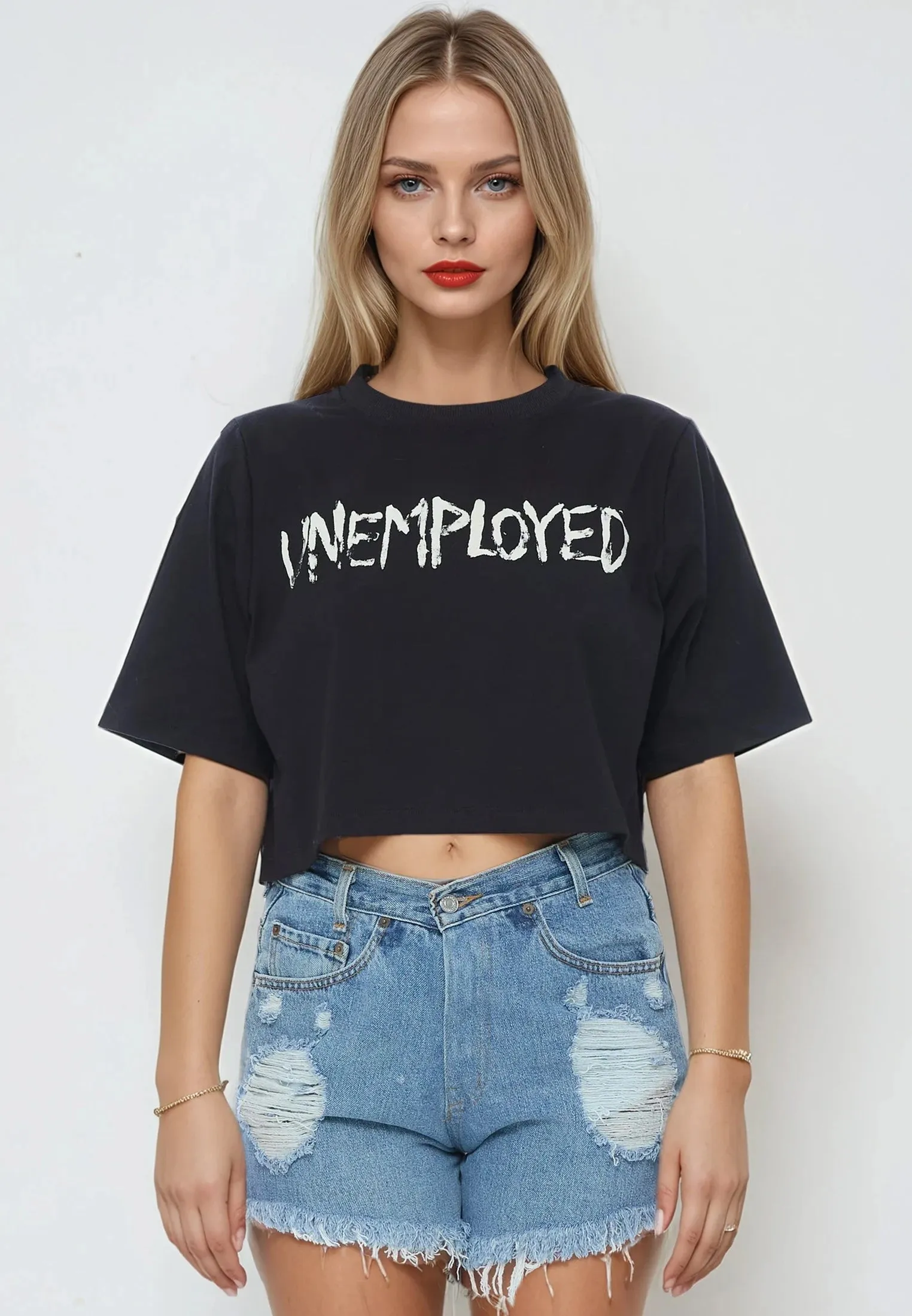 UNEMPLOYED CROP TOP BLACK Preppy