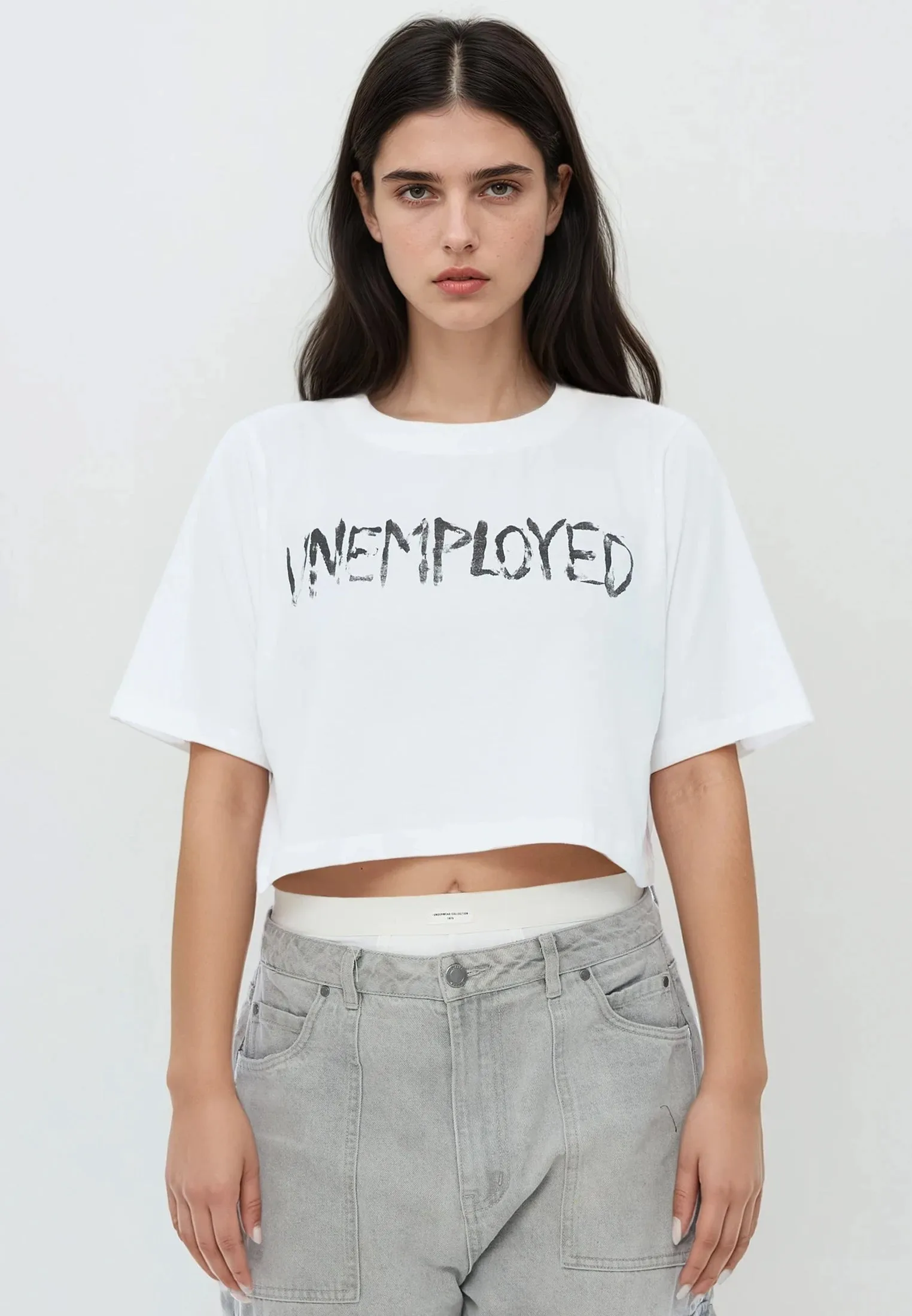 TearResistant Fabric UNEMPLOYED CROP TOP WHITE