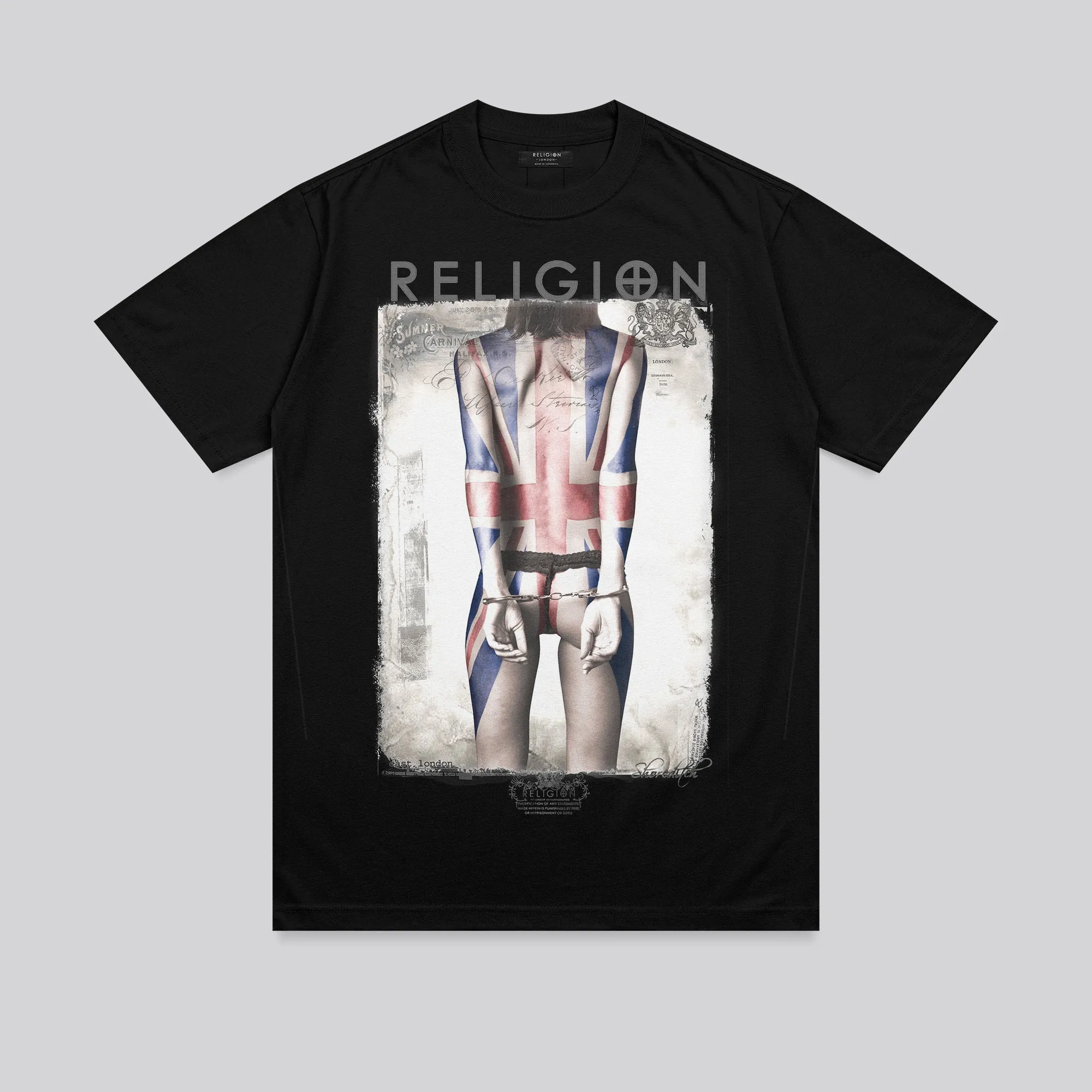 funky UNION JACK TATTOO T-SHIRT BLACK